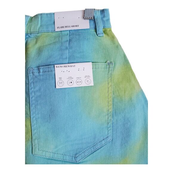 WE WORE WHAT Women's 26 Flare Bell Shorts Frayed Raw Hem Festival Tie Dye Denim - Picture 7 of 9